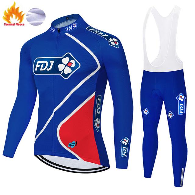Thermal Smile FDJ Cycling Suit for Men, Winter Jersey, Mountain Bike, 2023
