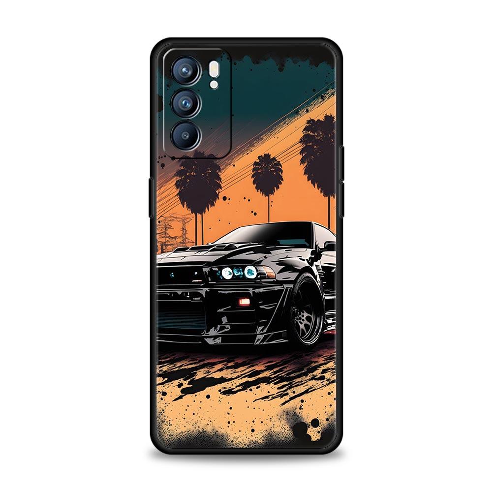 Sports Car JDM Tokyo Drift Case For Oppo Find X6 Pro X5 A54 A53 A52 A9 A15 A95 A17 A16 A76 A74 A57 Reno7 Reno6 Pro Plus 5G Cover