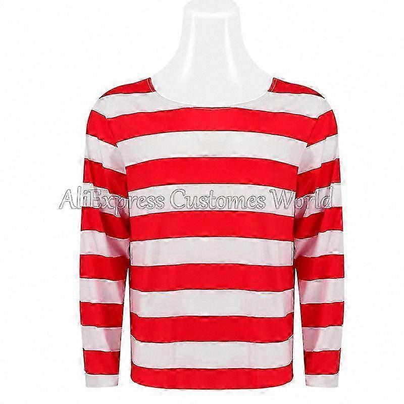 Adult Red & White Striped Cosplay Outfit with Glasses and Hat for Christmas