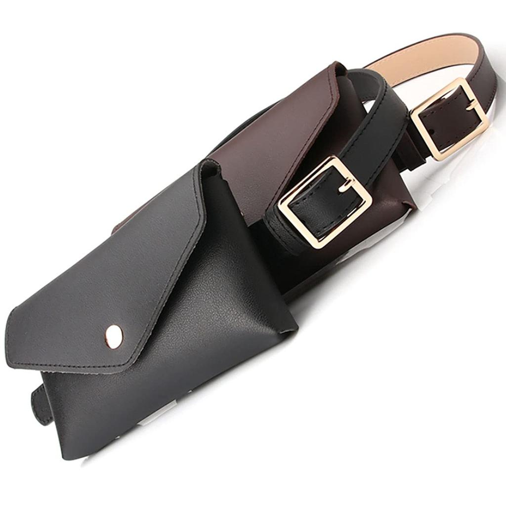 CHROME CRANE Leather Belt Waist with PU Cute BLT041 Women's Bag/Pouch Lining, 2-Way Design, (01.Black)