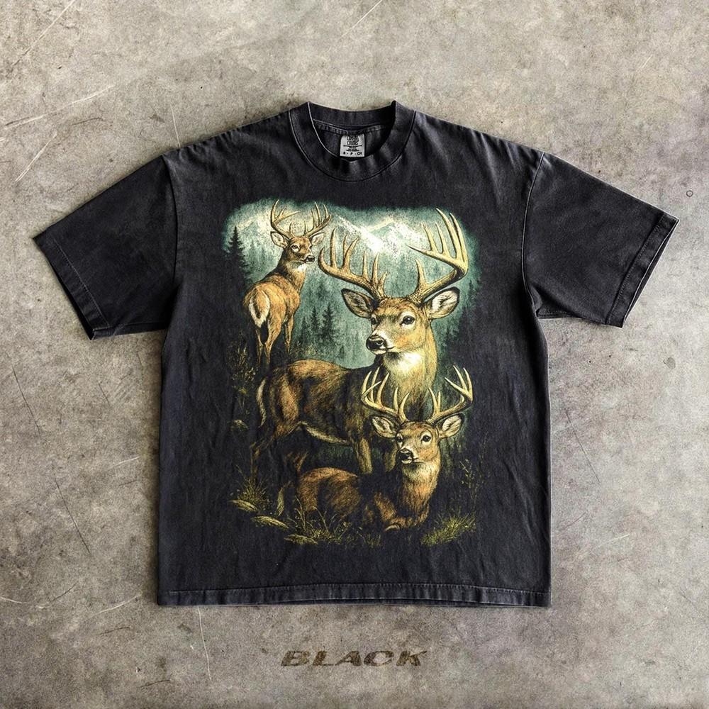 

Retro Wild Deer Graphic Tee Unisex Short Sleeve TShirt S5XL Unisex T-Shirt XXXXL