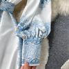Women Long Sleeve Printed Bohemia Casual Vacation Midi A Line Dress