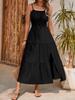 2026 Spring/Summer European & American Spaghetti Strap Layered Waist-cinching Solid Color Women's Long Dress