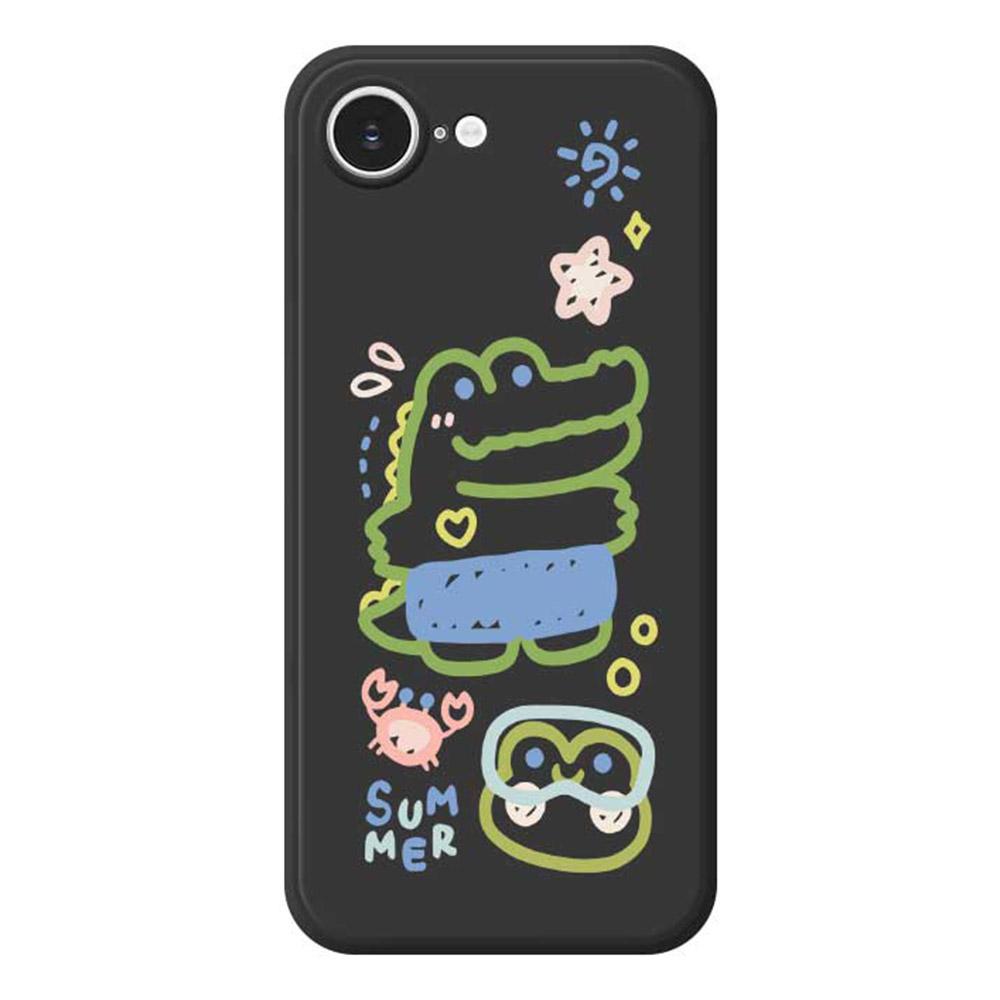 

For iPhone 16e Case Frog Alligator Pattern Printing Straight Edge TPU Phone Back Cover Black