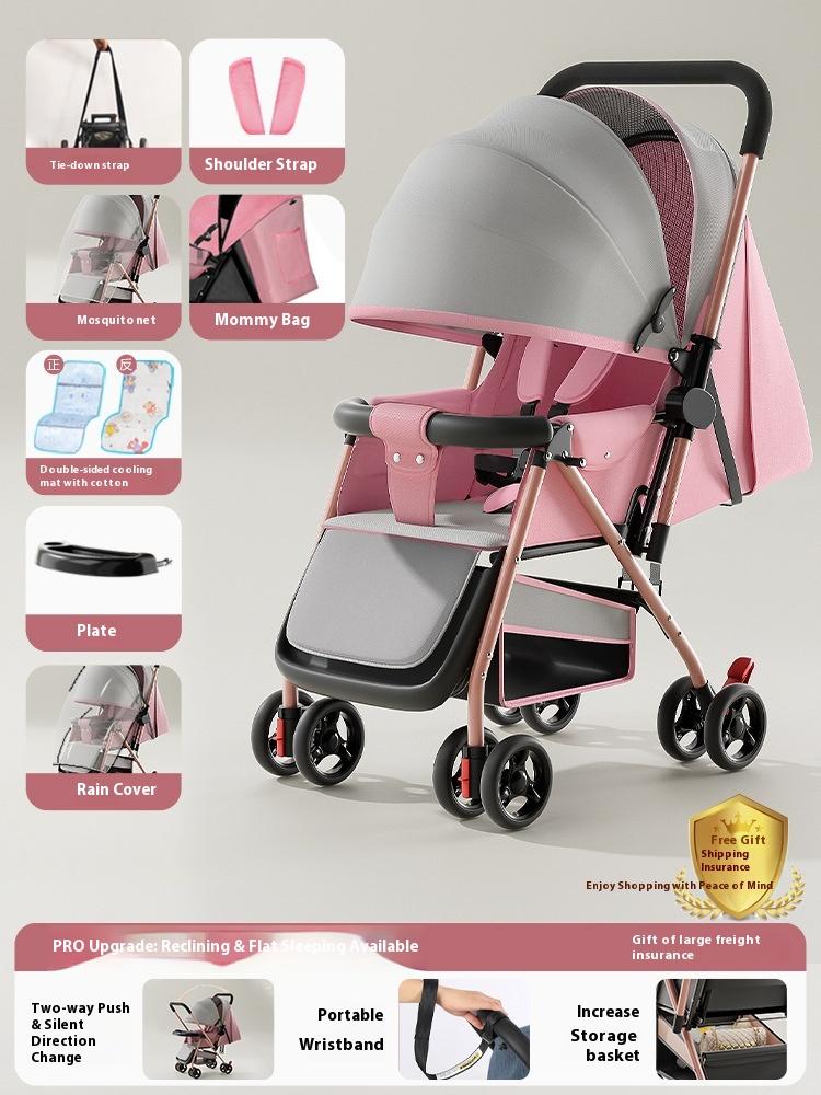 Stroller stroller can sit and lie down 0 to 3 years old, lightweight and foldable one-click collection, children's four-wheel baby walker stroller