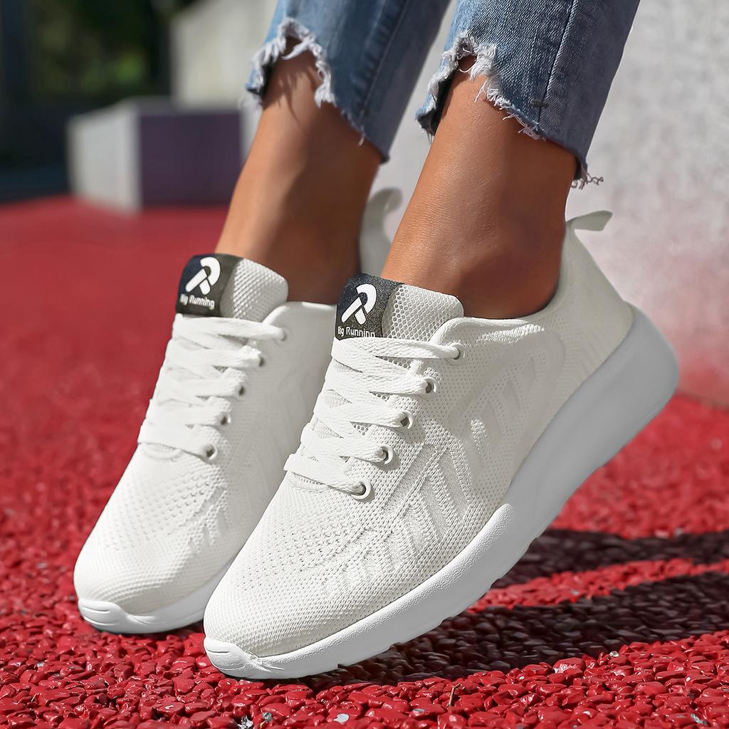 Snörskor Tennisskor Casual Flats Sneakers Sko Kvinna Lättvikt Stickad Andningsbar Tjock Mjuk Sula Skor