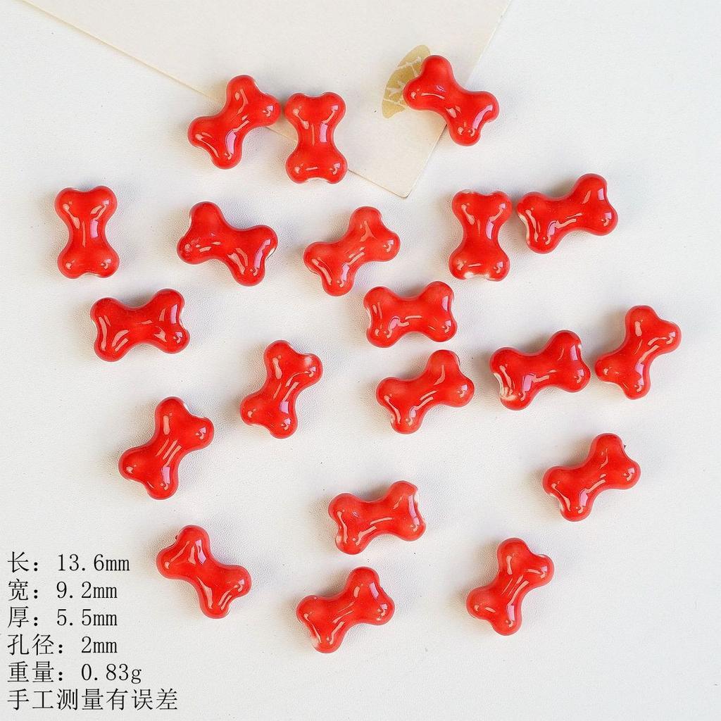 Ceramic Loose Beads Chinese Red Beads Handmade DIY Necklace Loose Beads Accessories