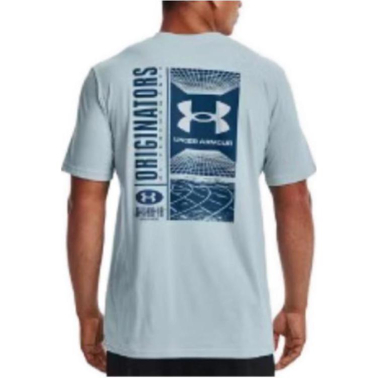 Under Armour Letter Logo Print Loose Fit Round Neck Sports T-Shirt Men Tops Blue 1370527-478