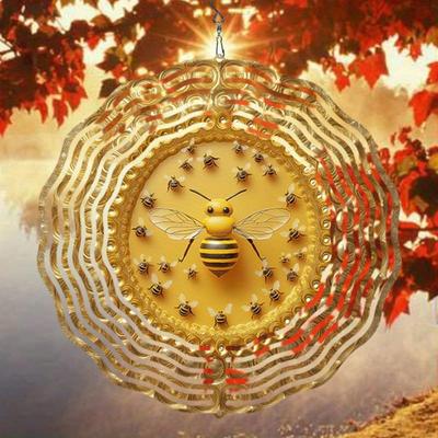 2D Metal Mandala Wind Chime with Honeycomb Design and Bees Outdoor Indoor Garden Decor for All Seasons