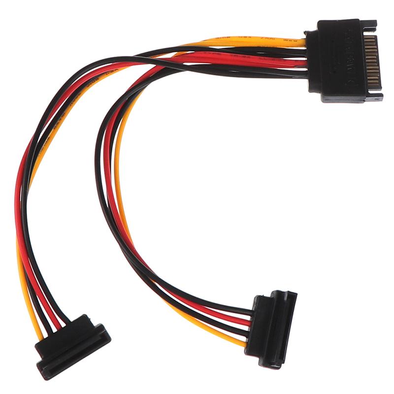 90 Degree Sata 15-Pin Male To 2 X 15P Female Y Splitter Adapter Power Cable