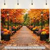 1 Piece of 2D Flat Background Cloth, Autumn Fallen Leaves Road with Bright Flowers and Pumpkin Lantern Background Cloth, DJH