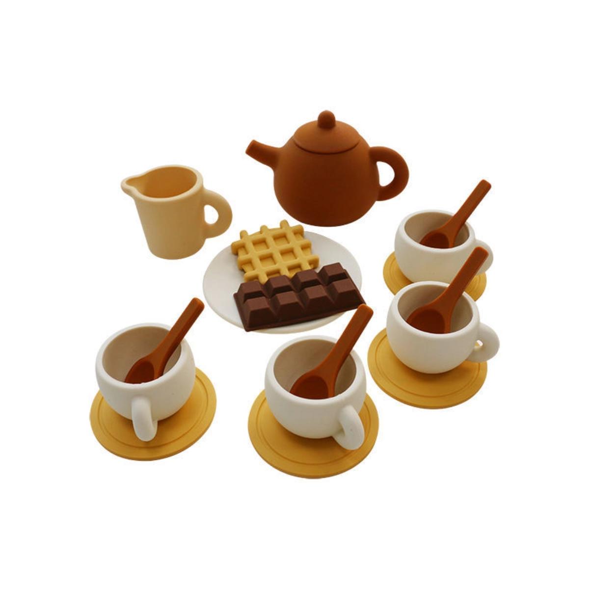 

Silicone Afternoon Tea Set Toy Pretend Play Food Learning Role Play Game Early Educational Toy for Toddlers Girls Boys Kids Gift шоколадный