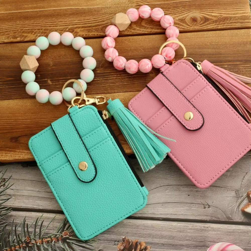 Faux Leather Card Holder Bracelet Keychain Bohemian Style Wristband Card Case Keyring  Everyday Use