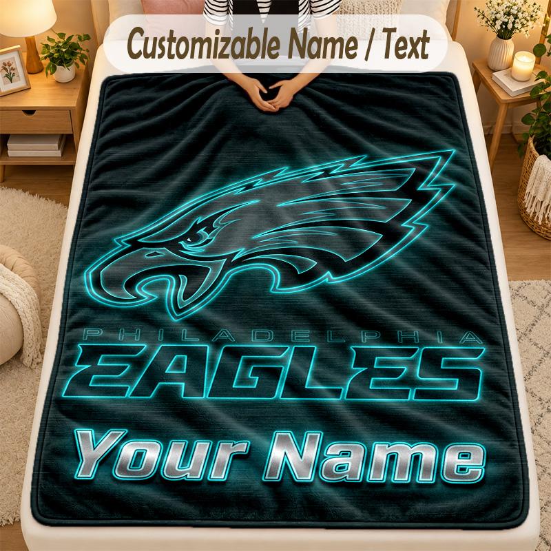 Flannel BlanketPhiladelphia Eagles Custom Name Text Personalized Soft Warm Throw Blanket Home Decor Gift