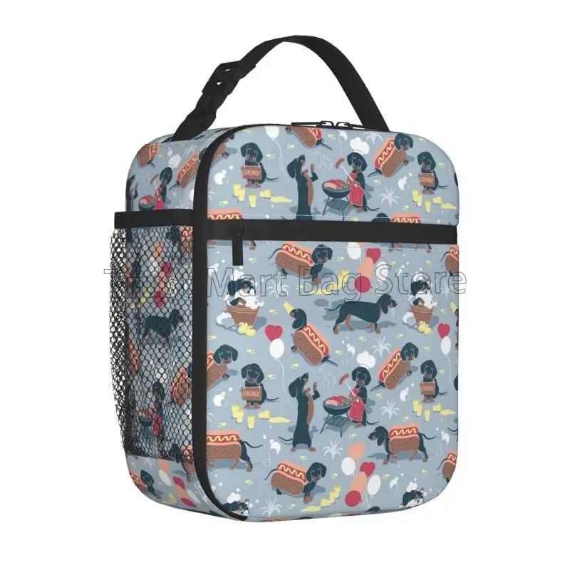 Cute Dachshund Dog Print Insulated Lunch Bag Reusable Cooler Thermal Bento Tote Bag for Work School Hiking Travel Picnic Beach