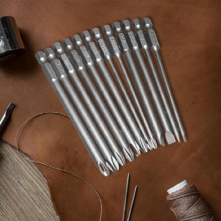 12pcs Slotted Crosses Head Screwdriver Bit Collection Alloys Steel Offering Sandblasted Surfaces with Hexagonal Shank