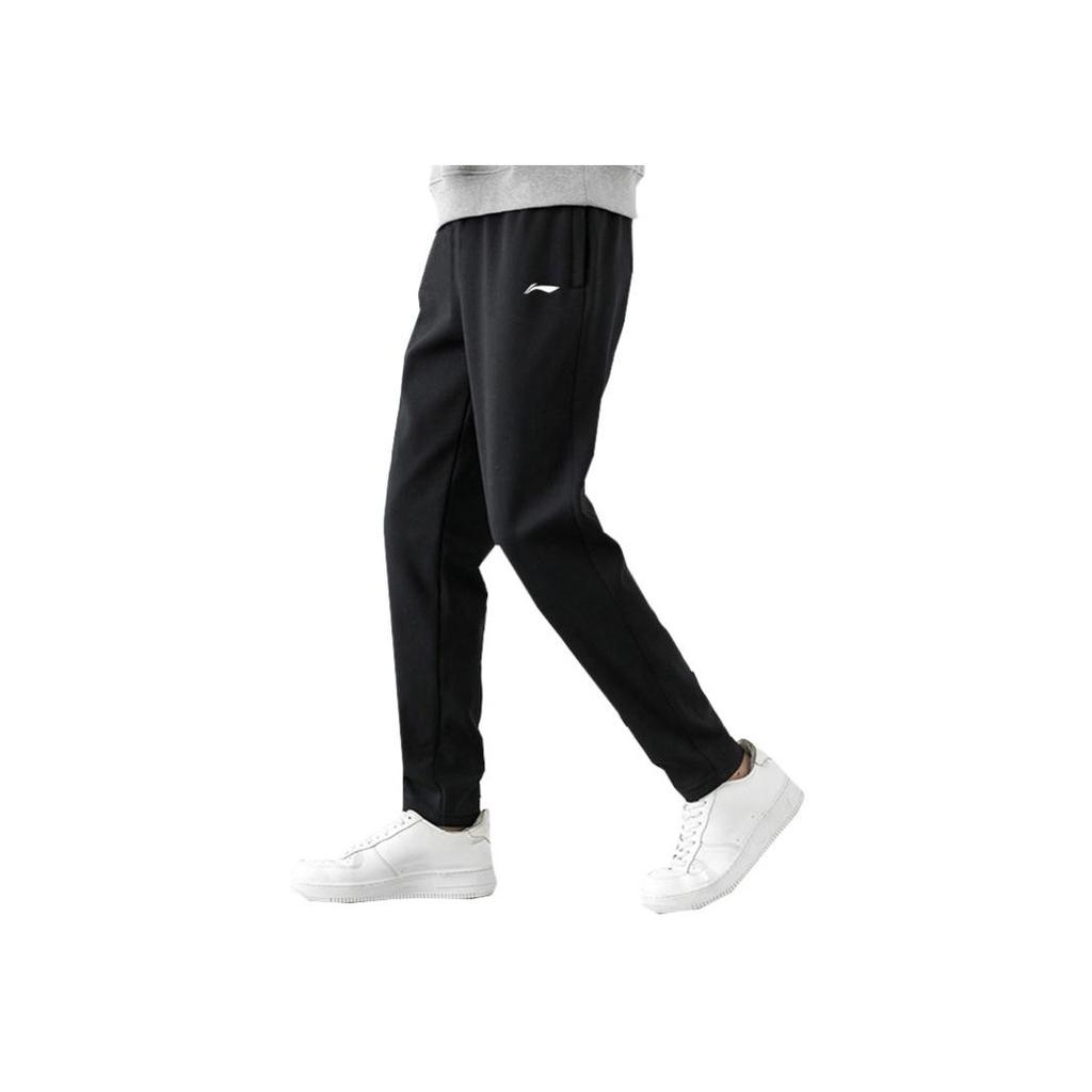 Li Ning Logo Patch High Waist Tied Knitted Sports Pants Men Pants Black YKLT223-1