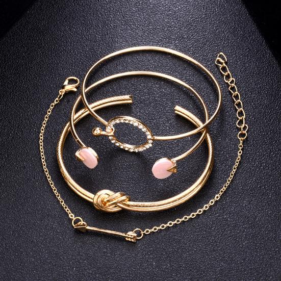 4 Pezzi/Set Donne Nodo Freccia Strass Intarsiato Ciondolo Cerchio Bracciale Rigido Gioielli