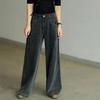 Frauen Retro Jeans Hohe Taille Gerade Breite Bein Lange Hosen Taschen Dunkle Farbe Übergroßen Denim Hosen Streetwear