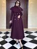 Elegant Two-Piece Shawl Cape & Coat with Belt and Buttons - Fashionable Dress Style