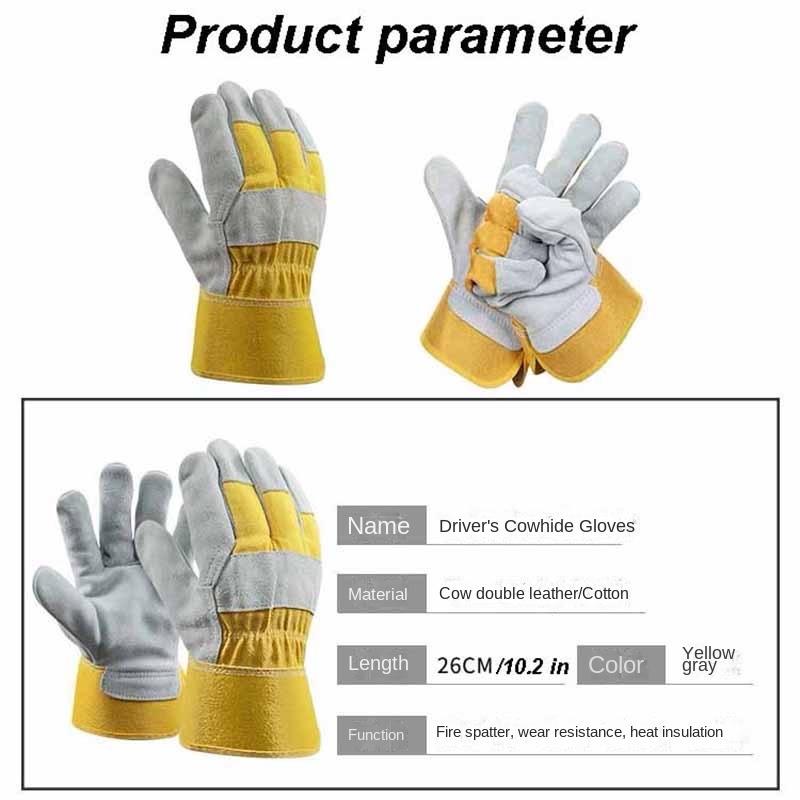 Work Gloves Cow Leather High-temperature Resistance  Welding Safety Protection Motorcycle Driver Wear-resistant Gloves