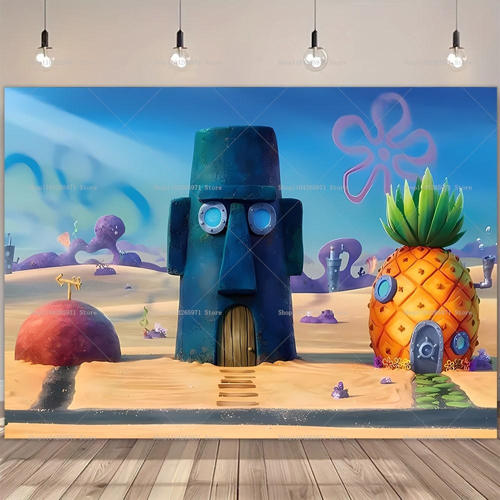 SpongeBob Party Background, Banner with Underwater Adventure Theme, Children's Party Decoration, Photography Background