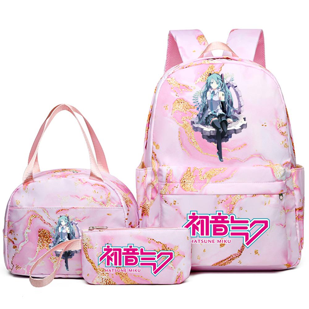 3Pcs/set Anime Hatsune Miku Printed Backpack Handbag Pencil Case for Teenager Student Bookbag Schoolbag Women Large Capacity Waterproof Travel Bag