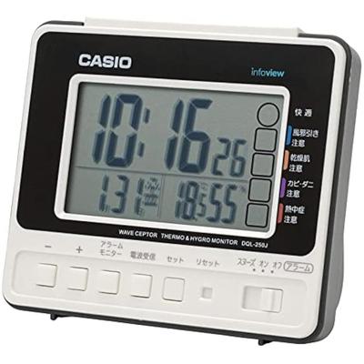 Alarm Clock, Radio-Controlled Clock, Table Clock, White, Digital, Snooze, Light, DQL-250J-7JF
