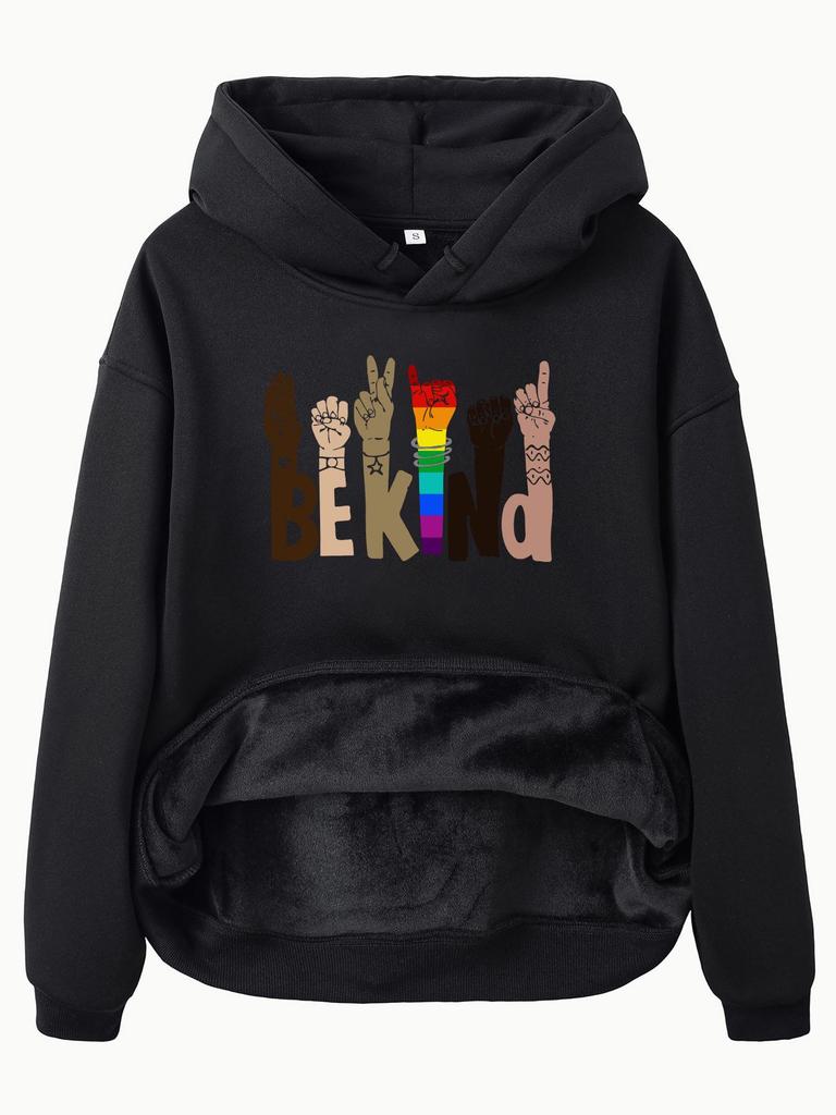 BEKIND Women's Fleece-Lined Hooded Sweatshirt with Kangaroo Pocket