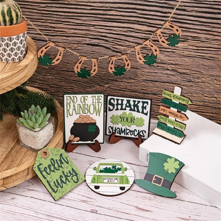 Patrick's Day Decor Gnome Leprechaun's Hat Shamrock Wooden Signs Decorations