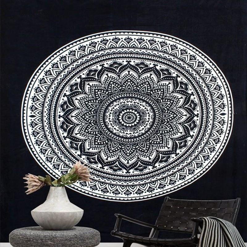 

VIKAMA Black and White Mandala Tapestry Bohemian Wall Hanging Decoration Bedroom Living Room Dormitory Tapestry 74x94cm(29x37in)