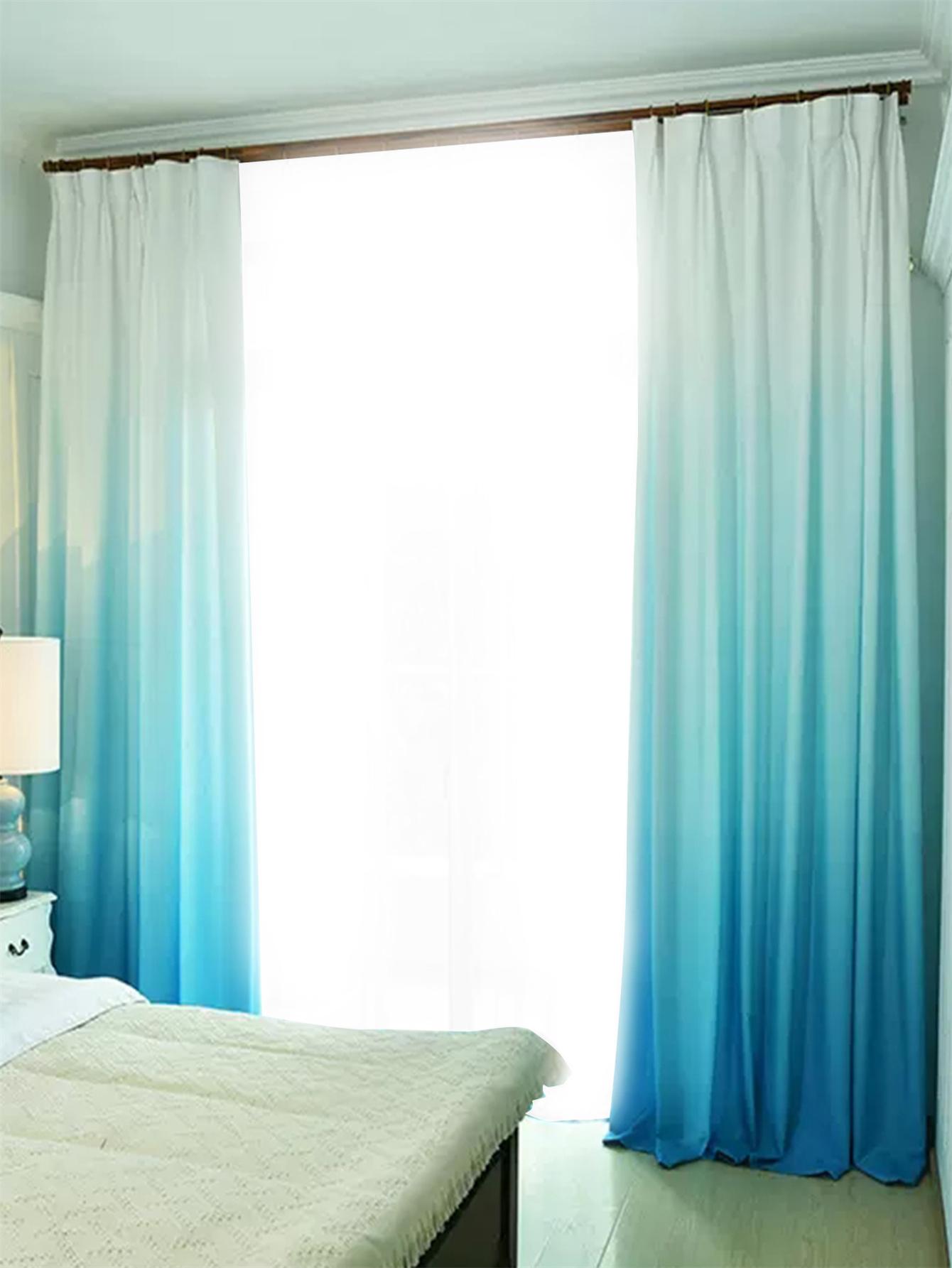 Woonkamer slaapkamer frisse gradiënt Scandinavische gordijnen eenvoudig modern afgewerkt product W100xH200cm&Hooks tape top blauw