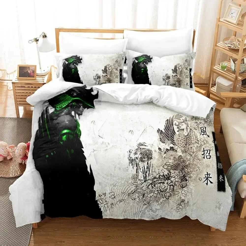 Ensemble de literie imprimé en 3D Anime Samouraï Housse de couette Taie d'oreiller Couette Taille King Queen Ensemble de literie pour garçons et adultes