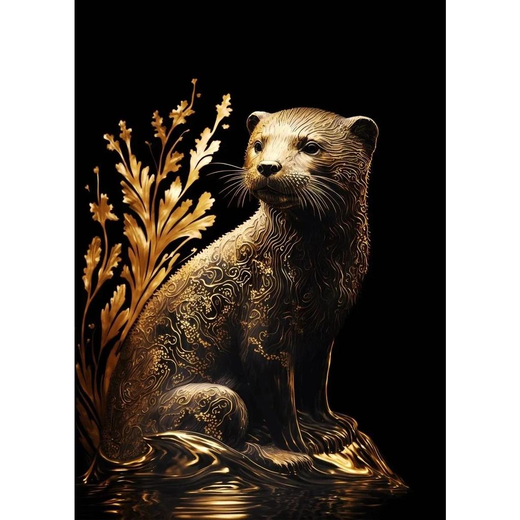 Black And Gold Animals Poster Animal Eagle Lion Carp Wolf Photo Canvas Print Poster Wall Art Decoration Painting Home Decoration