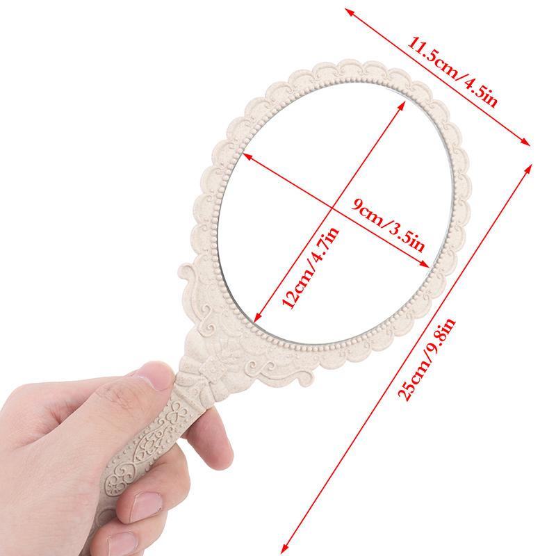 מראה איפור ידנית מגולפת וינטג' מראה ידנית עם ידית קוסמטיקה