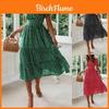 Elegante Abito da Spiaggia Maxi a Pois Boho con Volant e Scollatura Quadrata da Donna