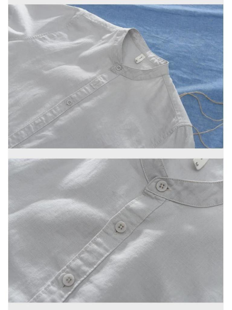 Men's Short-Sleeve Chinese Stand Collar Linen Shirt - Lightweight Summer Casual Fashion