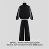 Unisex Retro Chinese-Inspired Track Suit With Mandarin Collar Button Detail Striped Patchwork Jacket Pants Fall