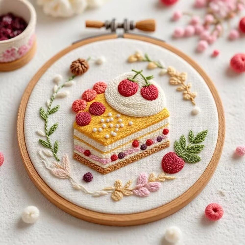 Dessert Bread Dessert Cake Embroidery Kit DIY Thread Needle Stamped Cross Stitch with EN Instructions Stamped Cloth
