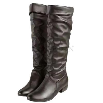 Frauen Retro Herbst und Winter Schwarz und Weiß Grau Knie Hohe Schuhe Große Größe 35-43 Bequeme Frauen Pu Winter
