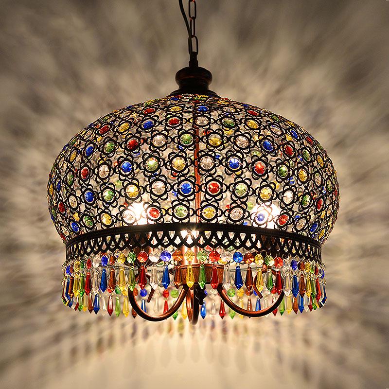 Men's Small Pendant Light: Southeast Asian Style Colorful Crystal Chandelier for Bohemian & Mediterranean Restaurants