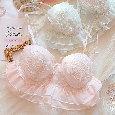 Mädchen Schweißspitzen-BHs Niedliche Push-Up-BHs Kabellose Mode Damenunterwäsche Büstenhalter Rosa Weiße BHs