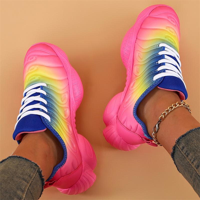 Damen Sneakers Mode Regenbogenfarben Plateauschuhe Lässige Wanderschuhe Bequeme Leichte Outdoor-Damen Vulkanisierte Schuhe