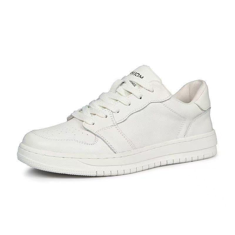 Men s Genuine Leather White Sports Flat Shoes - Versatile, Casual, Trendy German-Style Spring Fashion Size 41