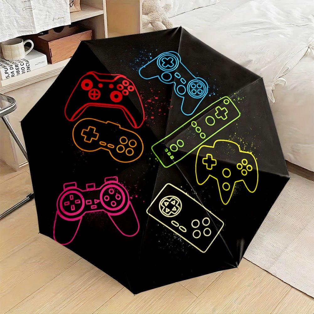 

Automatic Folding Umbrella Colorful outlines of gaming controllers. Portable collapsible design, casual outdoor accessory, Chr (as the picture,Iron&8K)