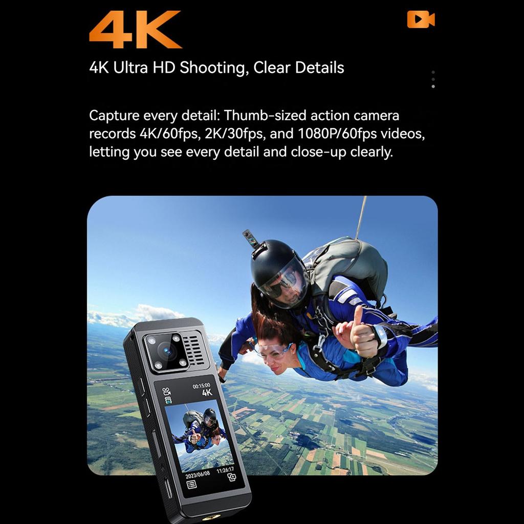 4K HD WiFi Mini Camera Color Screen Thumb Sports Camera 130 Degree Wide Angle Wearable Video Recorder for Cycling Horse Riding