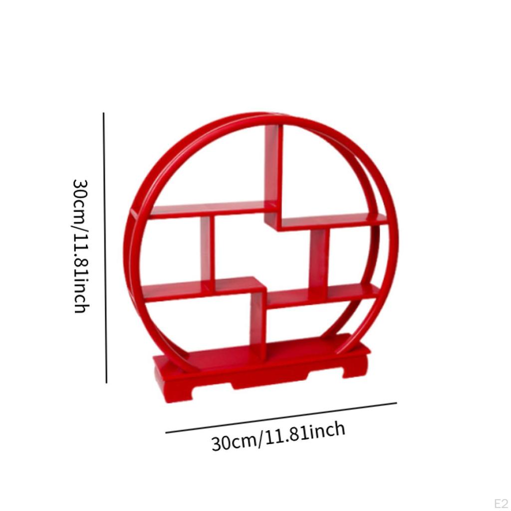 Wooden Dessert Display Shelf Cabinets Rack Chinese Style Round Figure Storage for Desktop