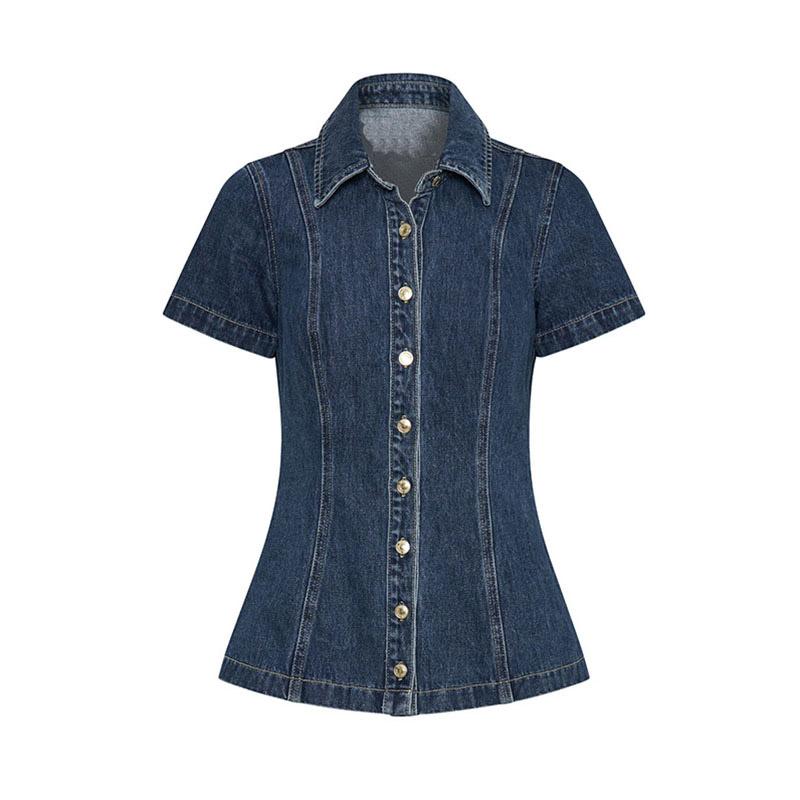 Women Single-breasted Splice Short Sleeve Jackets Slim Fit Denim Two Piece Sets Straight Wrap Hip Ultra Short Skirt Female Suits