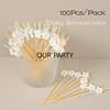 100Pc Sweet Daisy Flower Disposable Bamboo Food Picks Dessert Fruit Forks for Kids Birthday Wedding Baby Shower Party Decoration