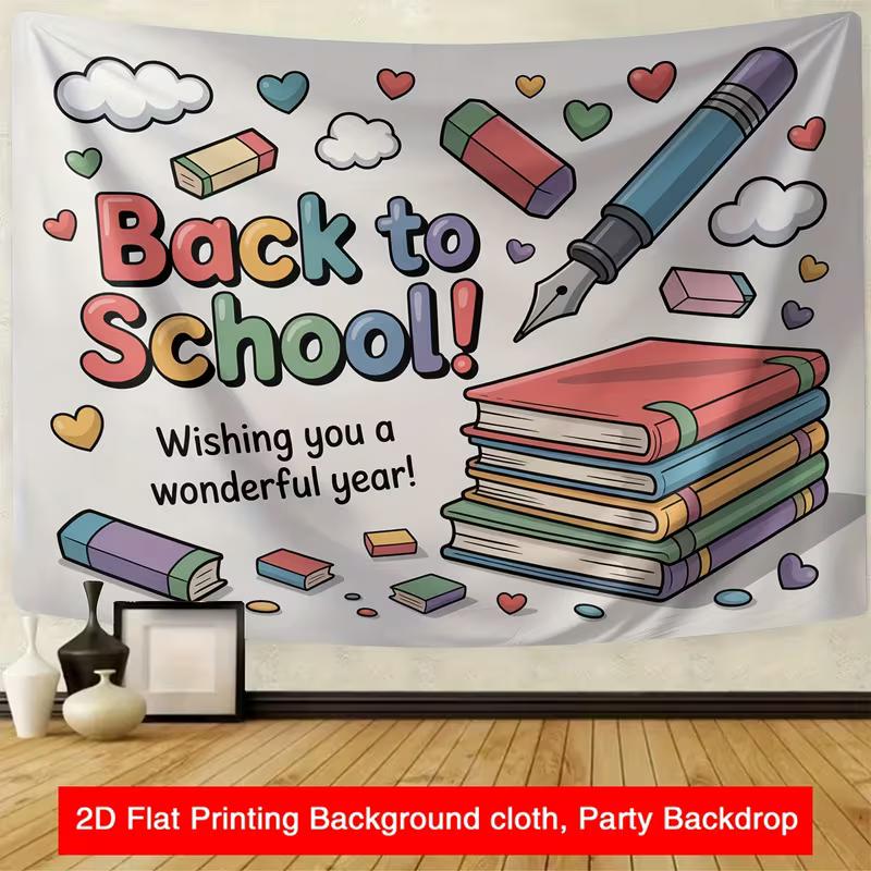 2D Classroom Welcome Background, Colorful School Supplies & Books Backdro